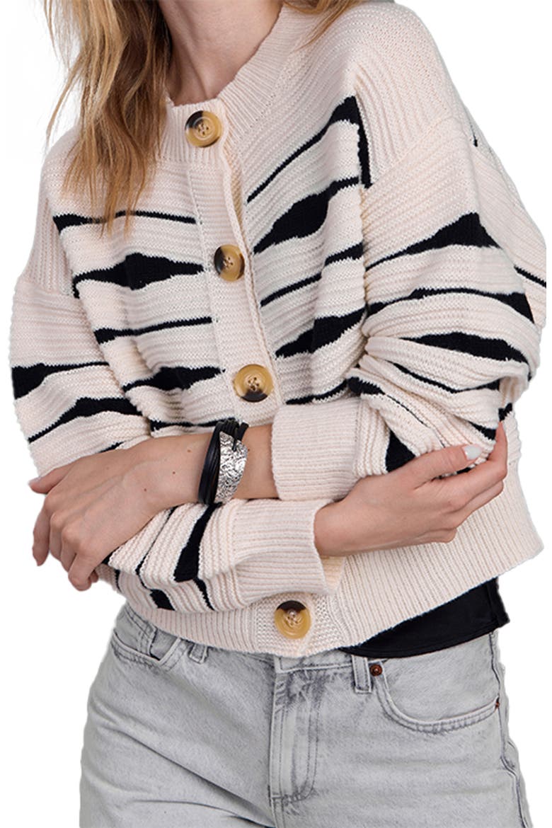 Stripe Button Knit Sweater, Alternate, color, IVORY