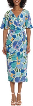Maggy London Floral Wrap Front Midi Dress