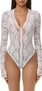 Naked Wardrobe Lace Deep V-Neck Bodysuit
