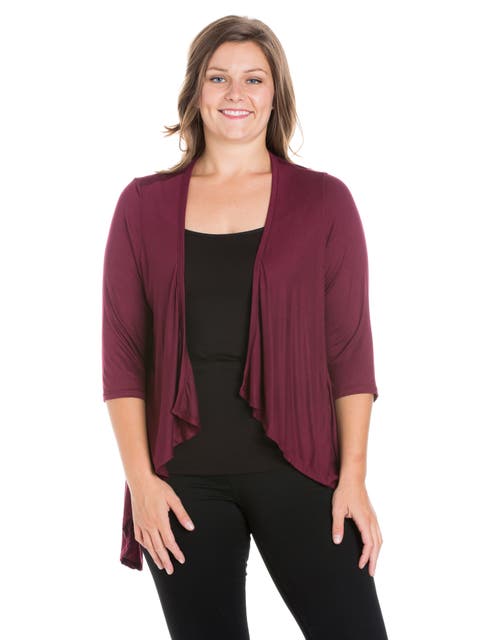 Elbow Length Sleeve Open Cardigan