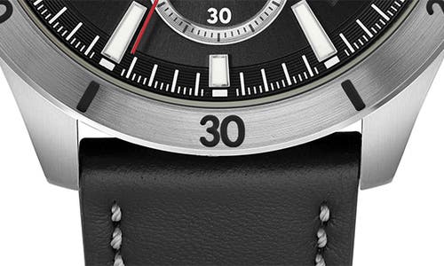 Hugo Boss Men's Chronograph Troper Black Leather Strap Watch 45mm In Black