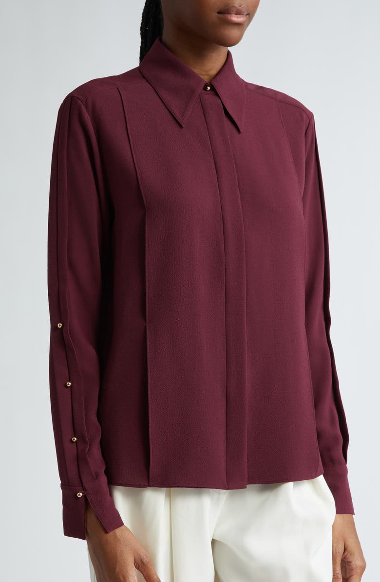 ST. JOHN Fold Detail Stretch Crepe Button-Up Shirt, Alternate, color,