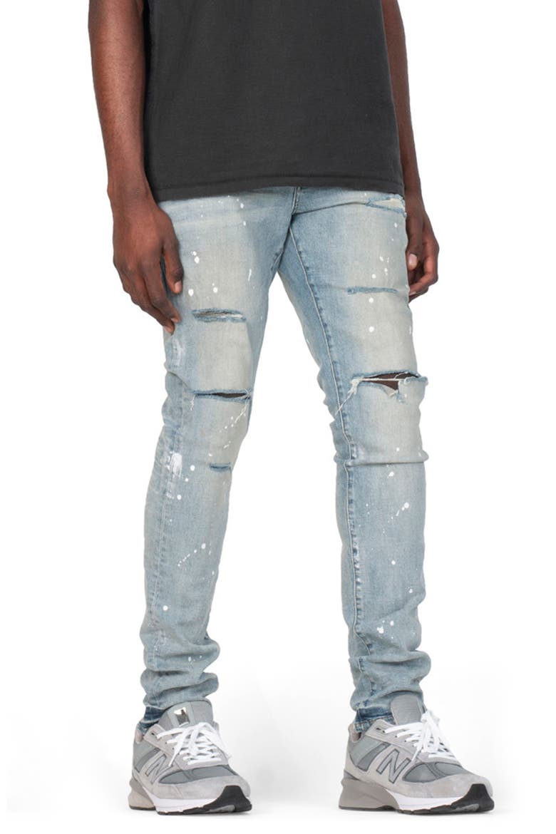 Ripped Paint Splatter Stretch Skinny Jeans, Alternate, color, LIGHT INDIGO PAINT
