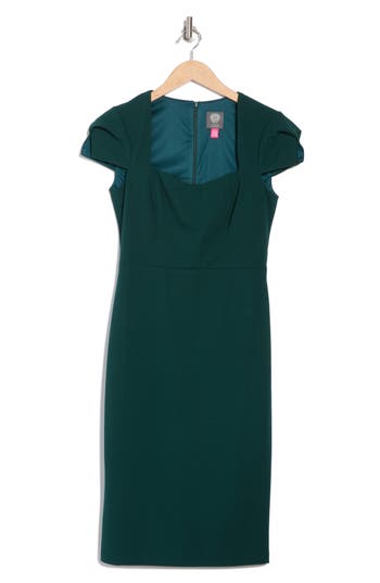Vince Camuto Signature Cap Sleeve Stretch Crepe Sheath Dress In Green
