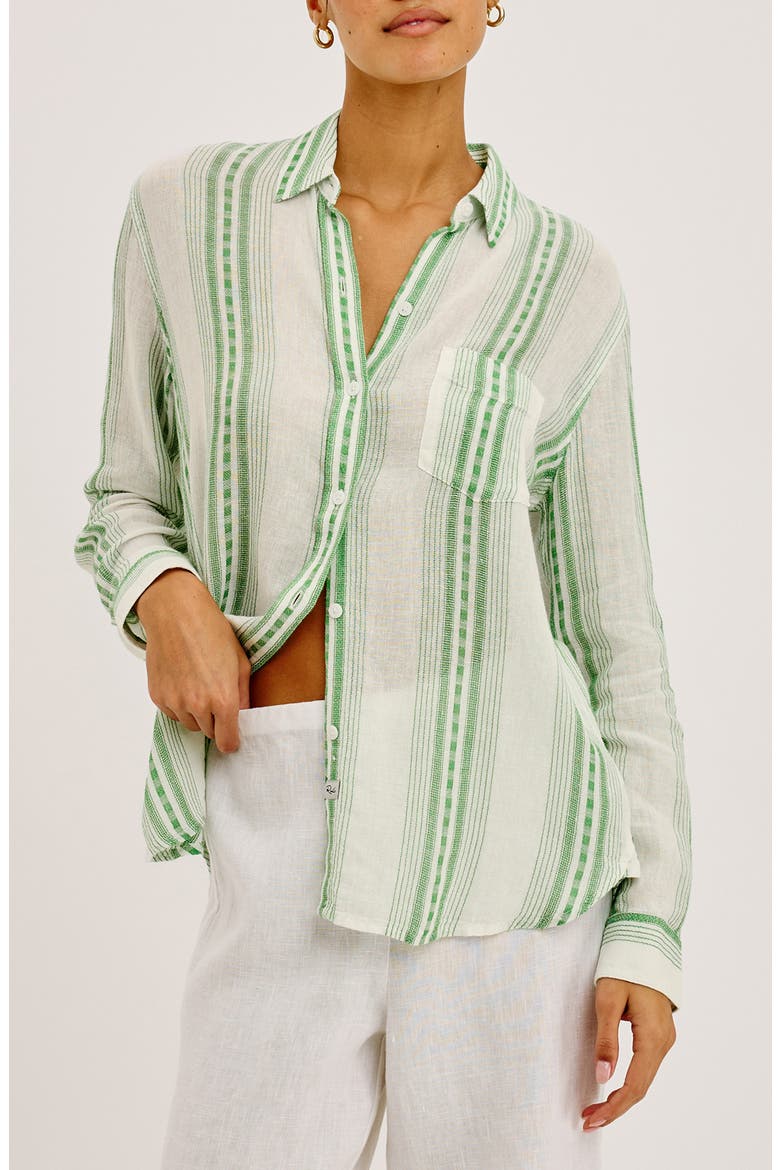 Charli Stripe Linen Blend Button-Up Shirt, Main, color, MARGARITA STRIPE