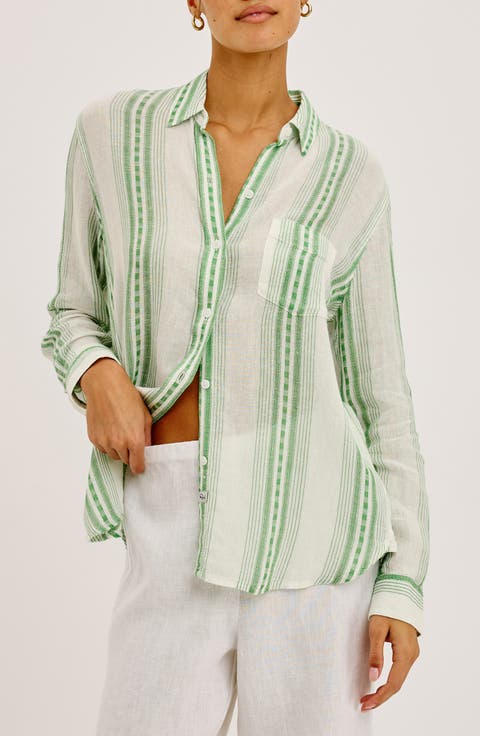 Charli Stripe Linen Blend Button-Up Shirt