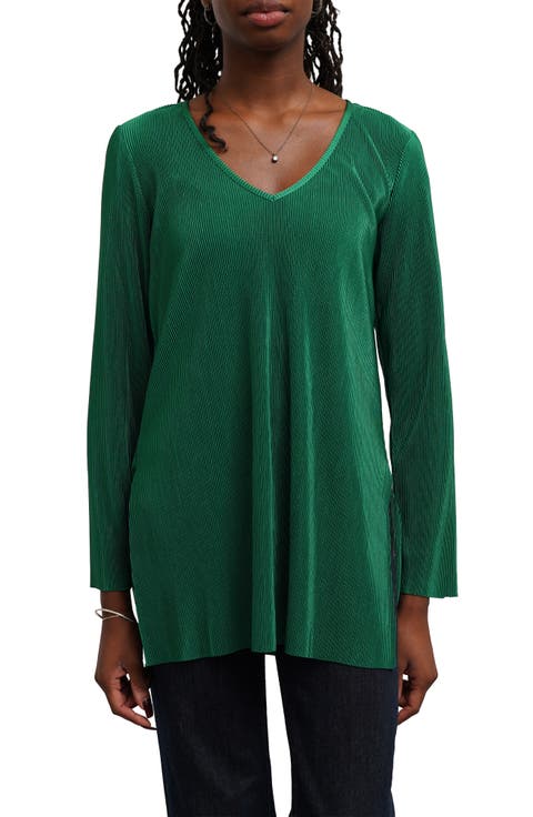 V-Neck Plissé Tunic