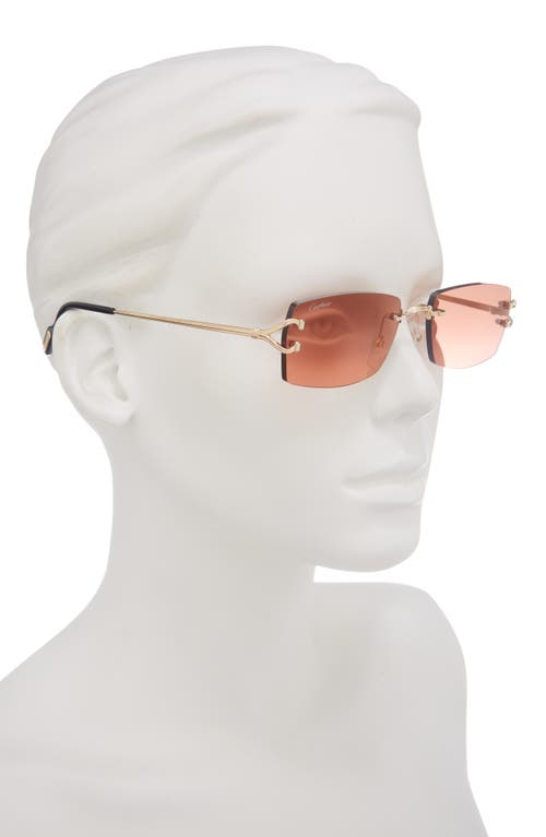 Cartier 56mm Rimless Rectangular Sunglasses In Pink