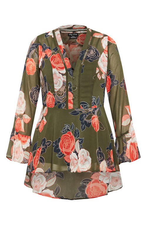 City Chic Mara Floral Print High-low Peplum Top In Multi