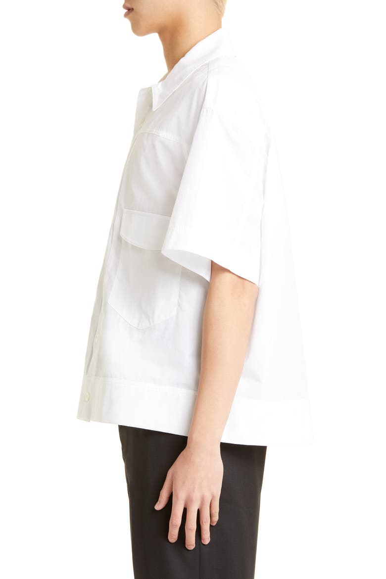 Pleated Short Sleeve Button-Up Shirt, Alternate, color, WHITE