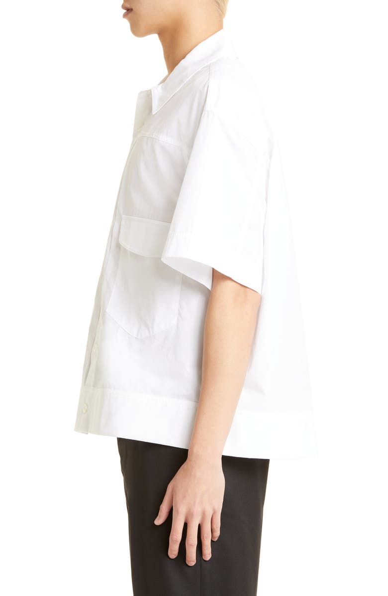Simone Rocha Pleated Short Sleeve Button-Up Shirt, Alternate, color,