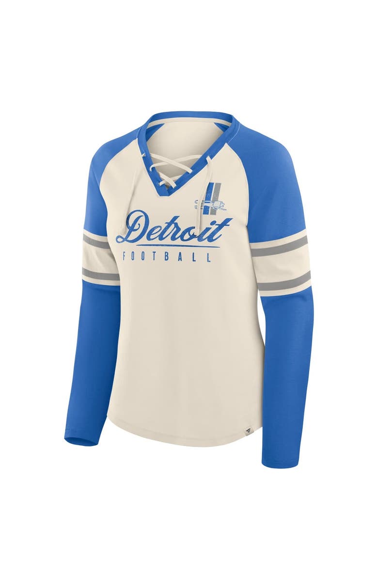 FANATICS Women's Fanatics Cream/Blue Detroit Lions Hometown Gridiron Hero Raglan Lace-Up V-Neck Long Sleeve T-Shirt, Alternate, color, Cream