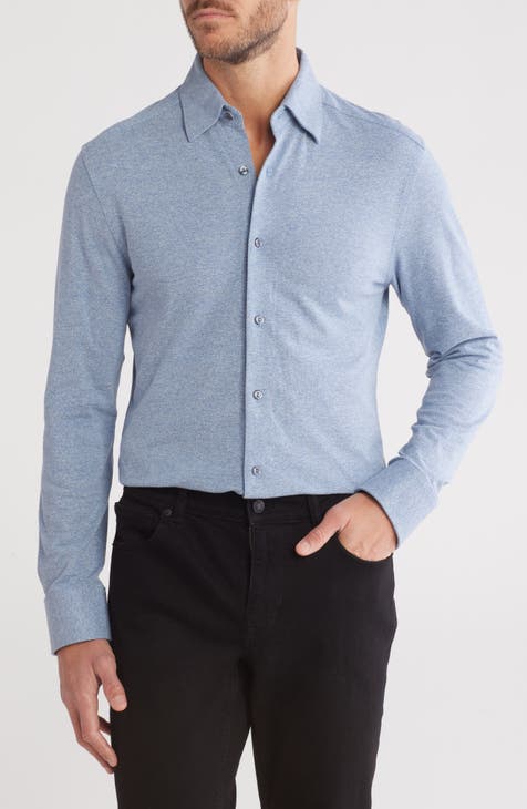 SAVILE ROW Blue Melange Knit Woven Dress Shirt