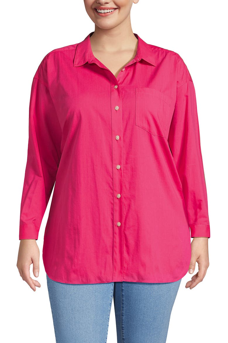 Women's Plus Size Cotton Voile Billowy Oversized Shirt, Alternate, color, Hot Pink
