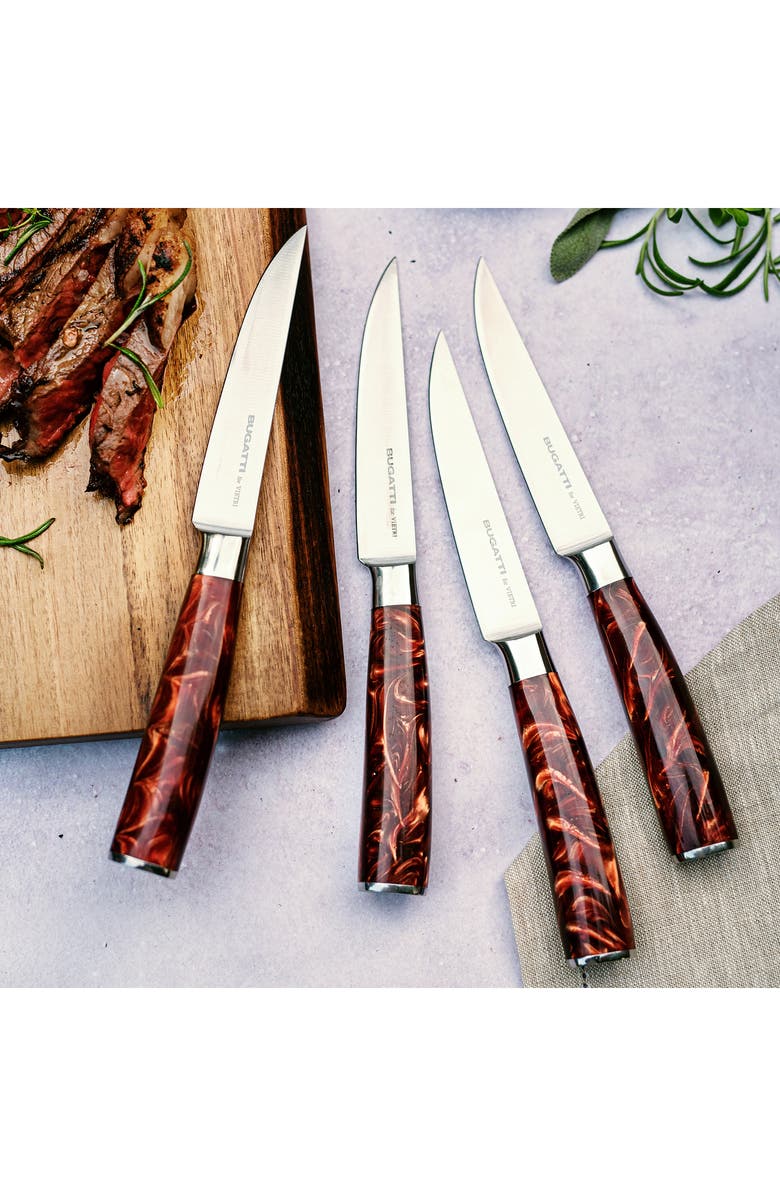 VIETRI Coltelli 4-Piece Stainless Steel Steak Knife Set, Alternate, color, Brown