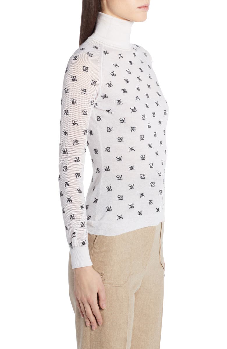 Fendi Logo Embroidered Mesh Sleeve Wool, Silk & Cashmere Sweater, Alternate, color, 
