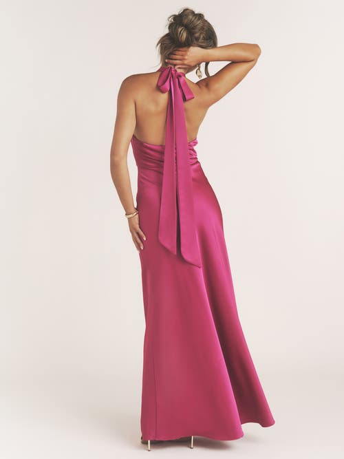 Six Stories Isabel Plunge Knot Detail Dress In Pink