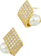 SAVVY CIE JEWELS Pavé Cubic Zirconia & Faux Pearl Stud Earrings