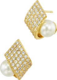 SAVVY CIE JEWELS Pavé Cubic Zirconia & Faux Pearl Stud Earrings