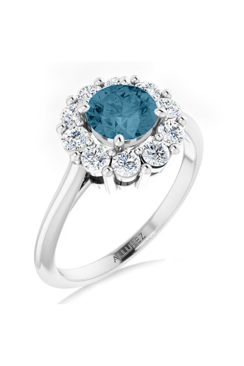 Round Lab Aquamarine & Diamond Halo Ring 14K, Alternate, color, 1.25ct/White Gold