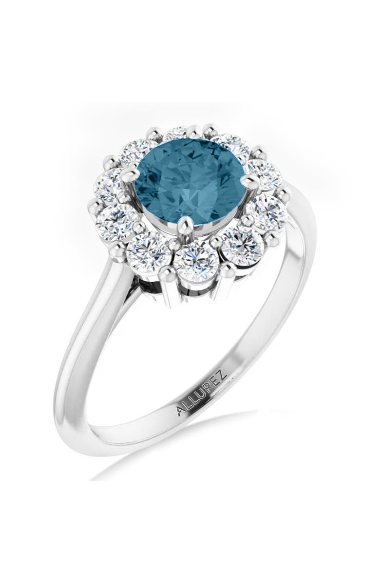 ALLUREZ Round Lab Aquamarine & Diamond Halo Ring 14K, Alternate, color, 1.25Ct/White Gold
