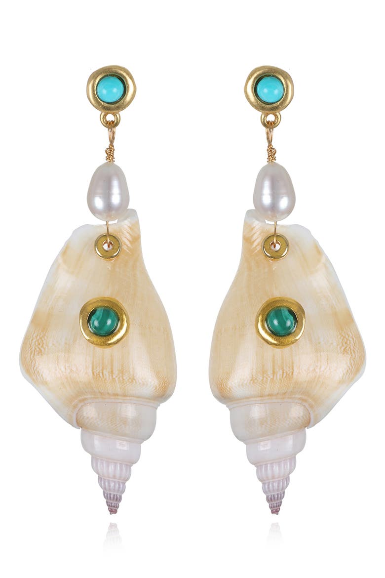 Madi Pearl & Malachite Shell Drop Earrings, Main, color, IVORY
