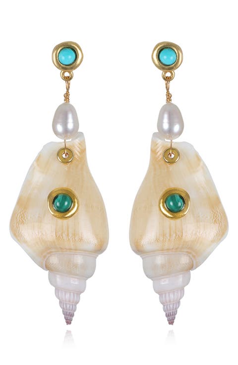 Madi Pearl & Malachite Shell Drop Earrings