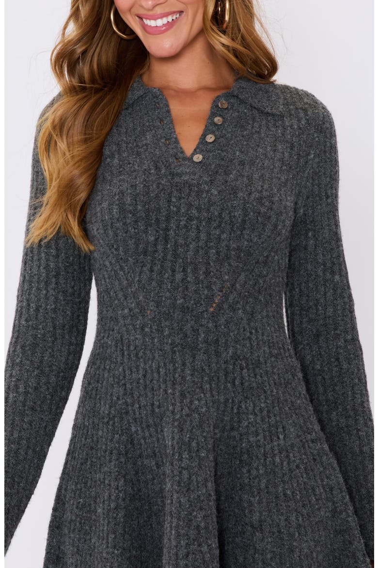 Ember Long Sleeve Polo Sweater Minidress, Alternate, color, CHARCOAL