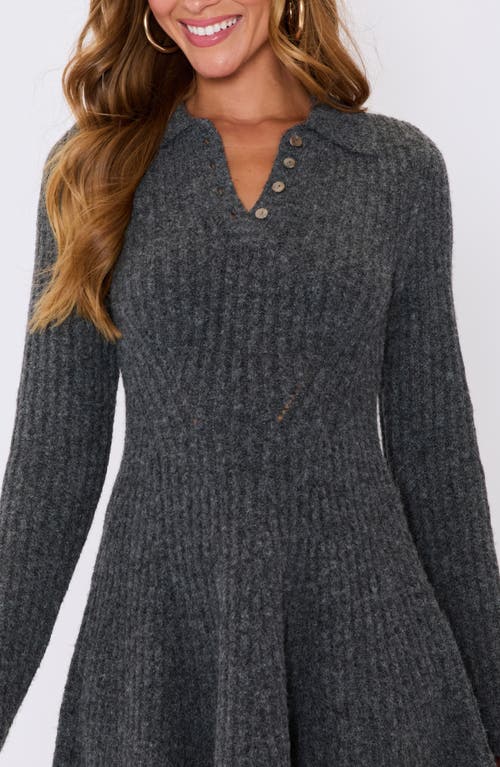 Vici Collection Ember Long Sleeve Polo Sweater Minidress In Gray