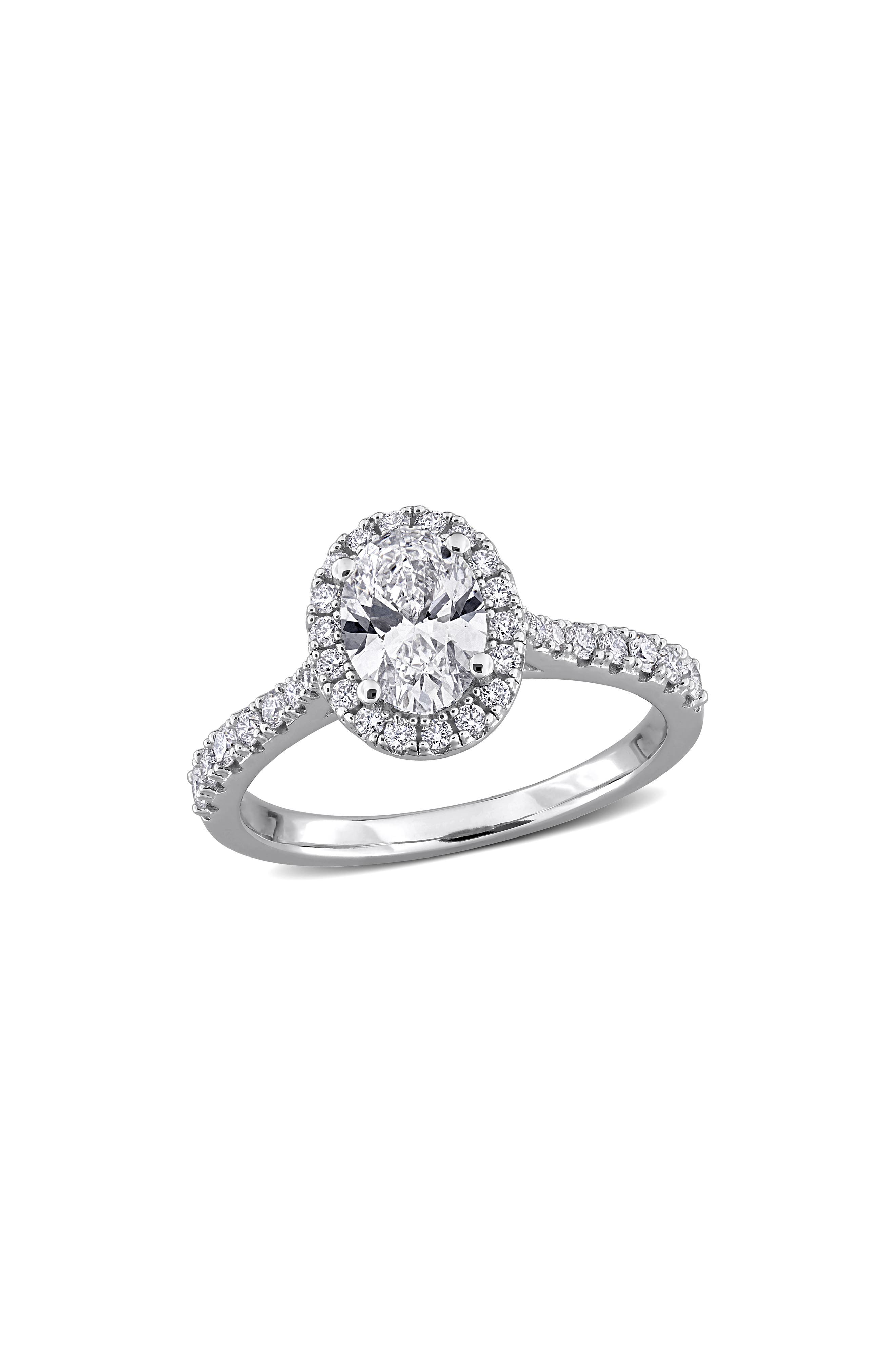 Created Forever Sterling Silver Oval Lab Grown Diamond Halo Engagement Ring