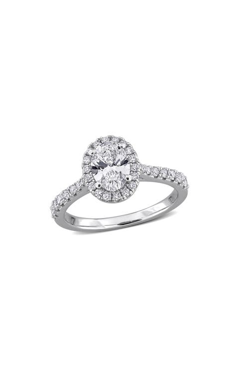 Sterling Silver Oval Lab Grown Diamond Halo Engagement Ring