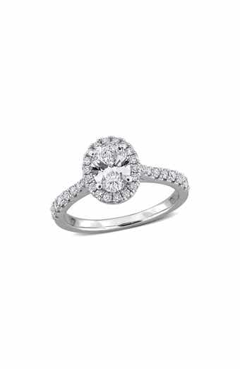 Created Forever Sterling Silver Oval Lab Grown Diamond Halo Engagement Ring