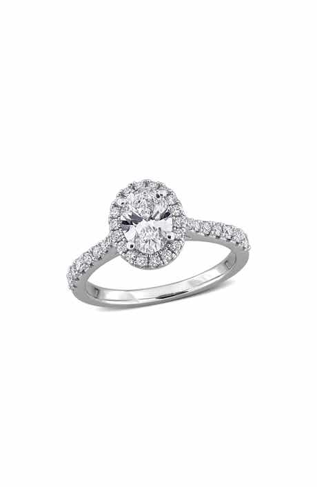 Created Forever Sterling Silver Oval Lab Grown Diamond Halo Engagement Ring