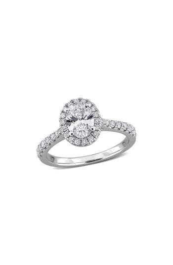 Created Forever Sterling Silver Oval Lab Grown Diamond Halo Engagement Ring In Silver