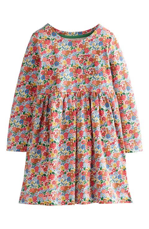 Kids' Floral Long Sleeve Cotton Jersey Dress
