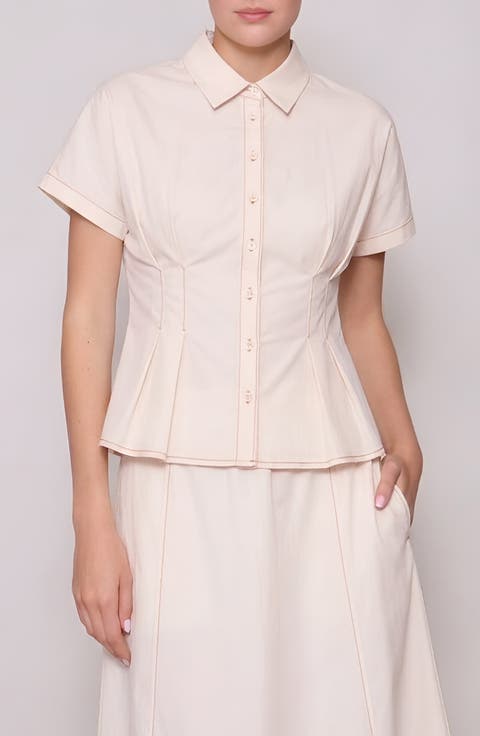 Godet Short Sleeve Button-Up Shirt