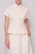 MELLODAY Godet Short Sleeve Button-Up Shirt