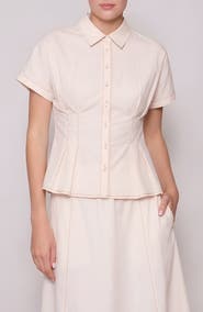 MELLODAY Godet Short Sleeve Button-Up Shirt