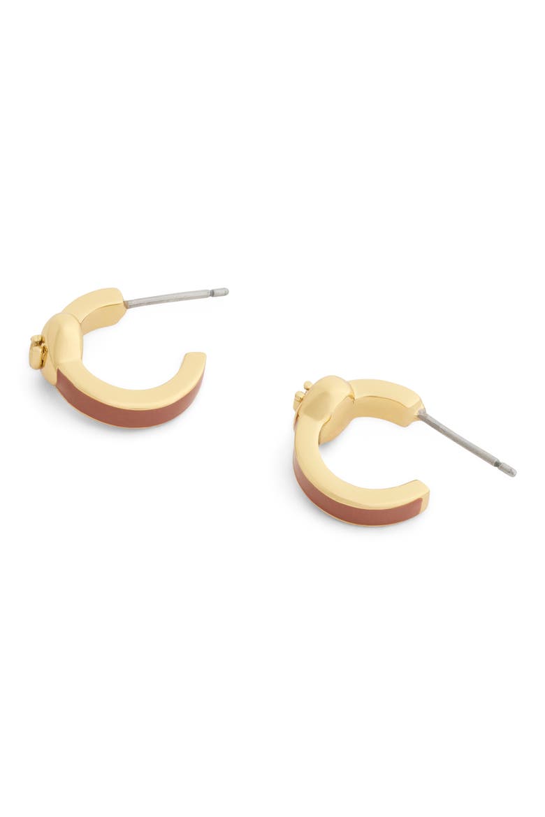 Heart Enamel Huggie Hoop Earrings, Alternate, color, BROWN/ GOLD
