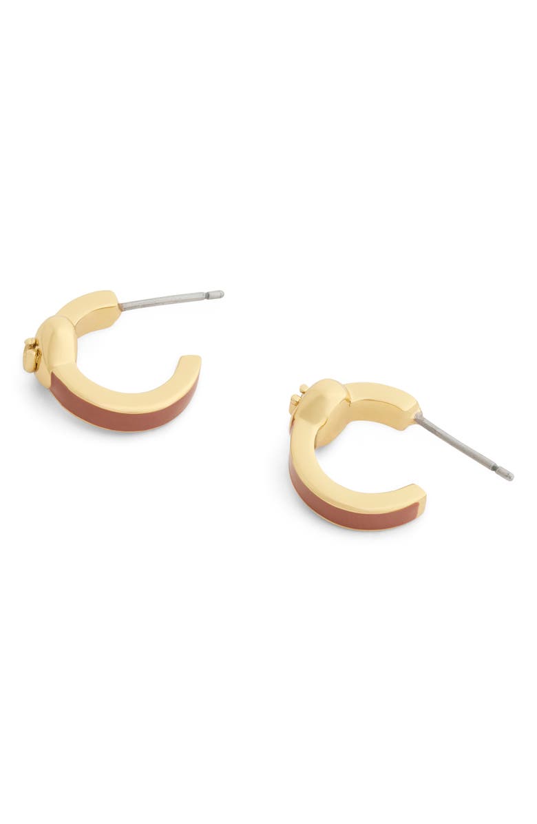 COACH Heart Enamel Huggie Hoop Earrings, Alternate, color, Brown/ Gold