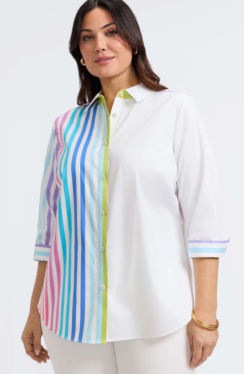 Foxcroft Charlie Colorful Mixed Stripe Button-Up Shirt, Alternate, color, 