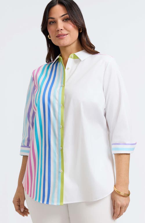 Foxcroft Charlie Colorful Mixed Stripe Button-up Shirt In Matte Sateen Ombre Stripe