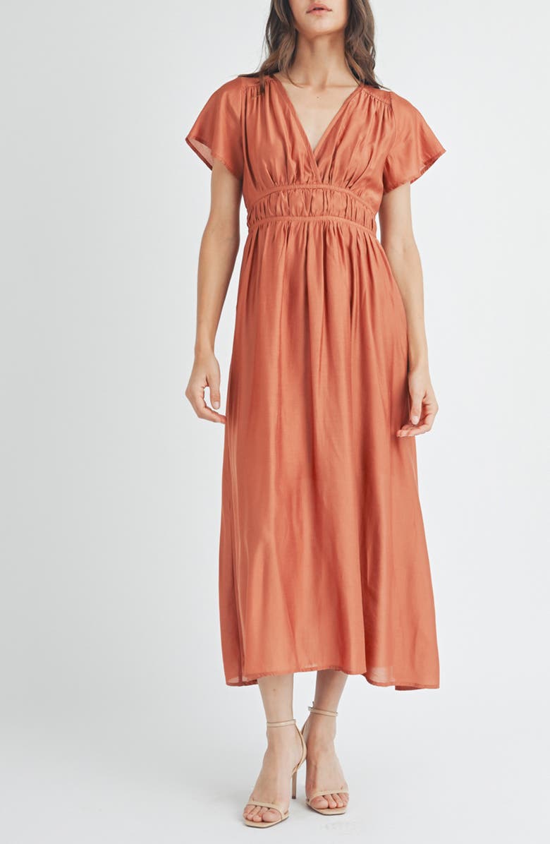 WISHLIST Flutter Sleeve Midi Dress, Main, color, Brick
