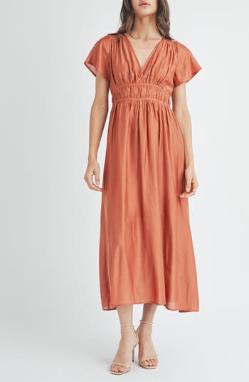 Wishlist Flutter Sleeve Midi Dress In Brown