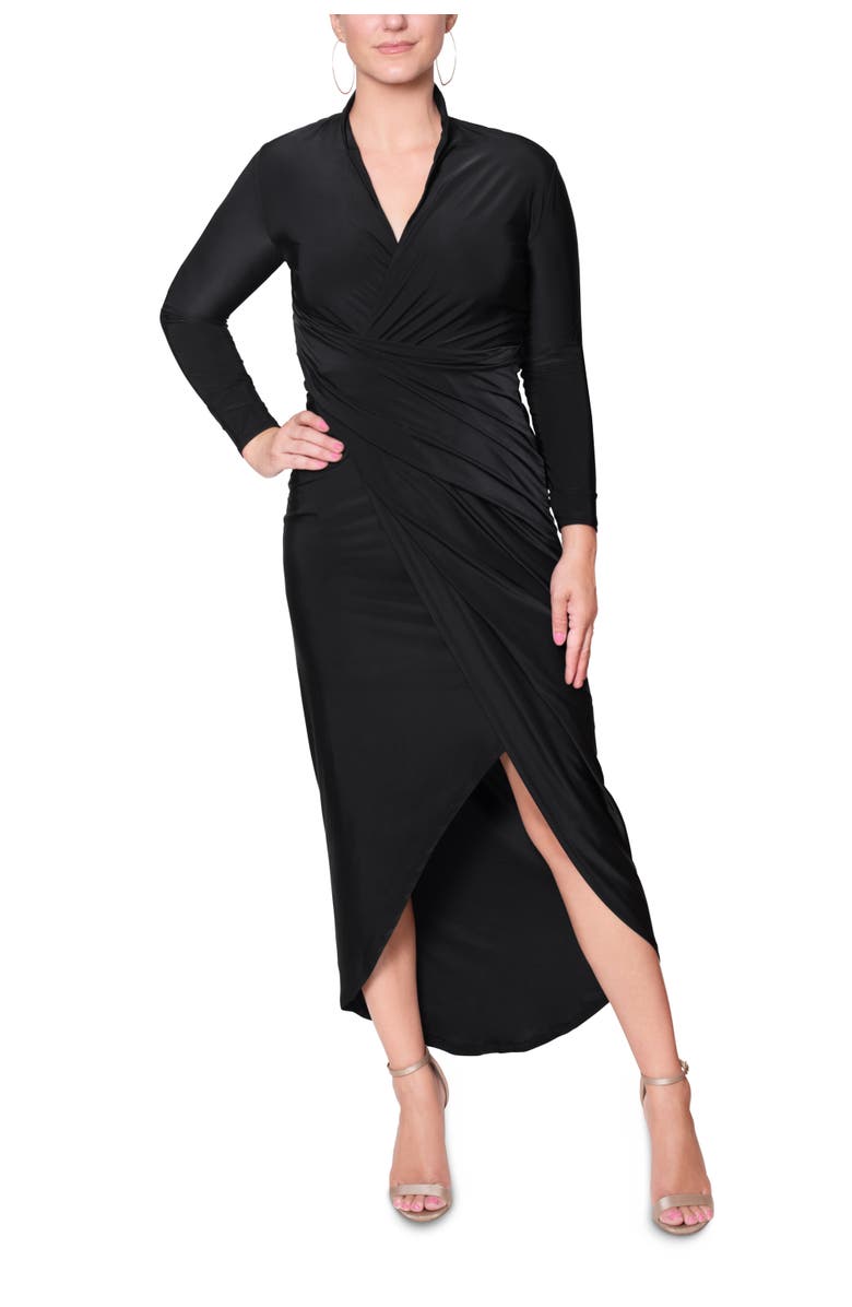 RACHEL Rachel Roy Bret  Wrap Front Midi Dress, Main, color, Black