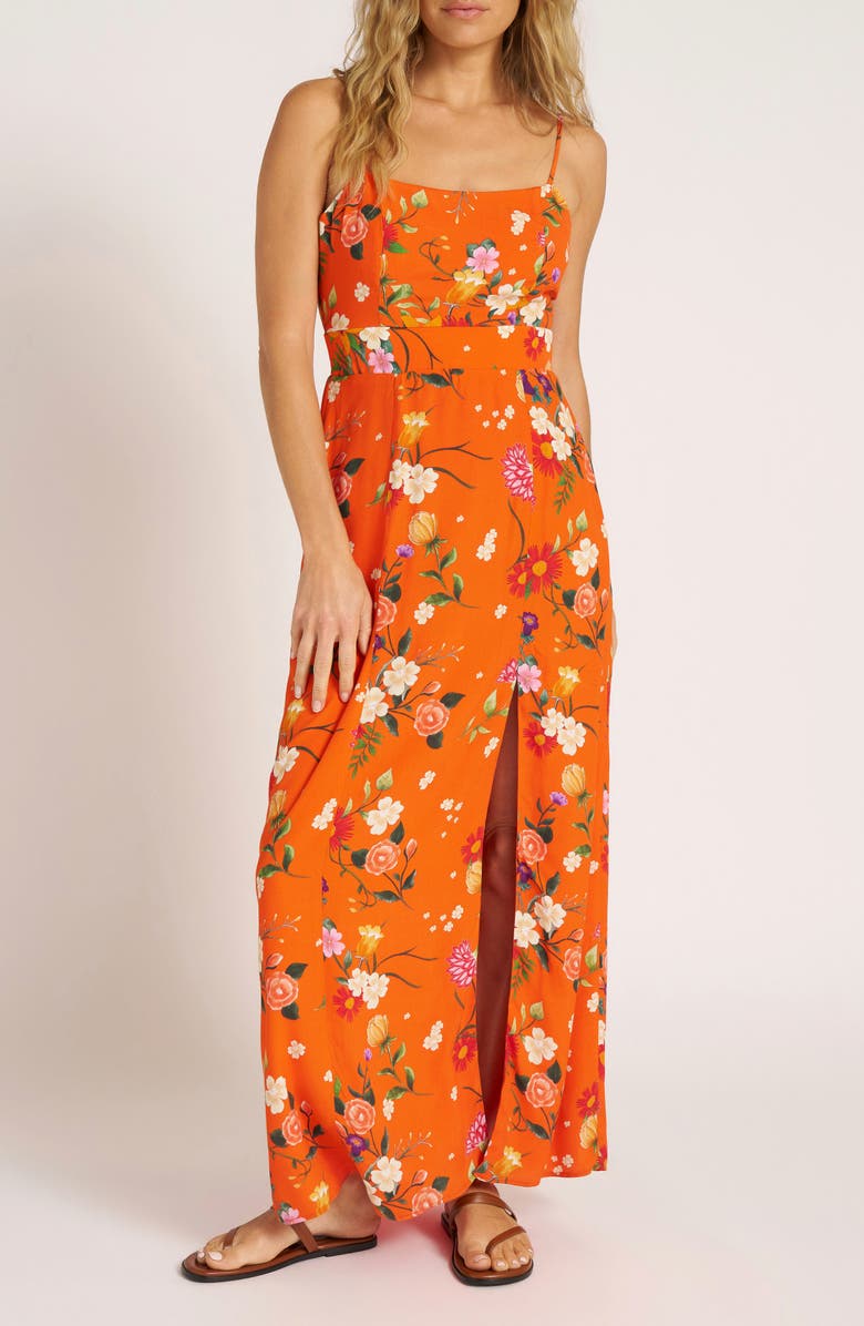 matty m. Floral Print Satin Maxi Dress, Main, color, 