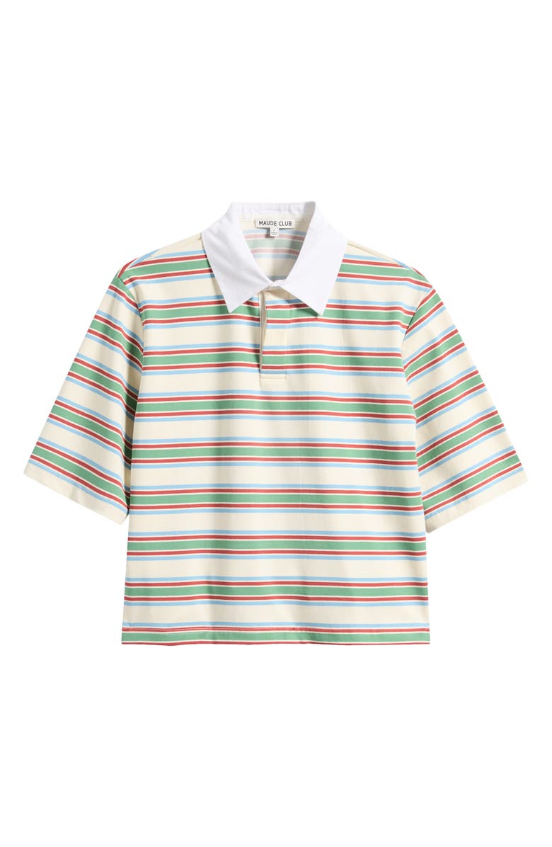 MAUDE CLUB Frankie Stripe Stretch Cotton Polo, Alternate, color, Ivory Green Stripe