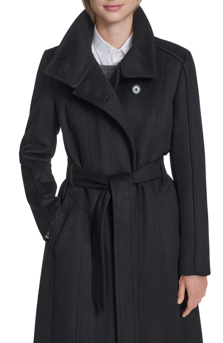 Cole Haan Slick Asymmetric Zip Wool Blend Coat, Alternate, color, Black