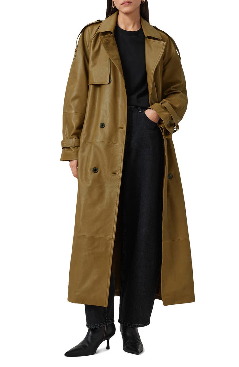 AllSaints Reed Leather Trench, Alternate, color, Fango Green