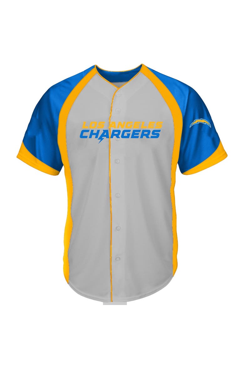 Men's Fanatics  Gray Los Angeles Chargers Big & Tall Button-Up Raglan Fashion Top, Main, color, Gray